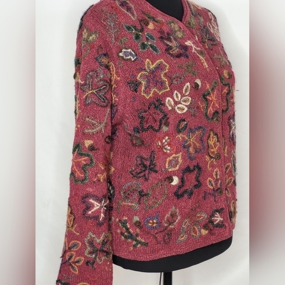 Robert Scott Vintage Fall Silk/Linen Blend Embroidered Sweater Cardigan - Size S - Picture 3 of 7